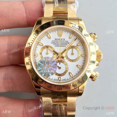 JF Replica Rolex Daytona Yellow Gold White Dial 7750 Automatic Gold Rolex Daytona Replica Watch